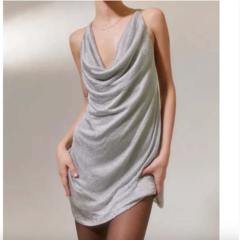 Uo Issa Vibe Chainmail Hipster Elegant Cowl Hipster Hippie Glam Chic Mini Dress — image 5 of 5